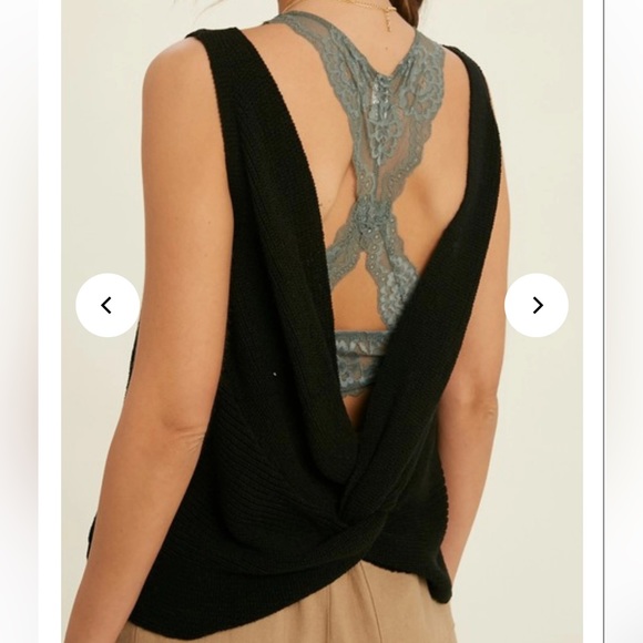 Cream round neck ribbed tank top with deep V back with twist detail, Size Medium - Picture 8 of 8